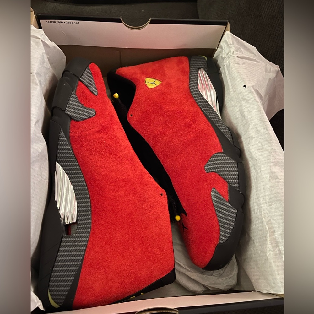 New Red suede, black sole, yellow emblem Ferrari retro 14s